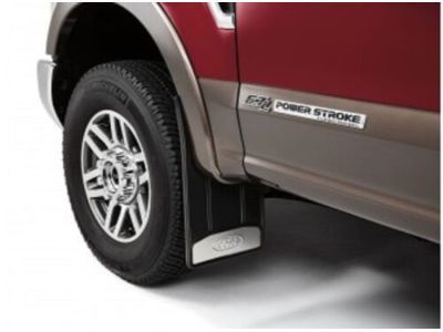Ford CL3Z-16A550-Q Splash Guards - Heavy Duty, Black w/Stainless Steel Insert, Front Pair, w/Ford Oval Logo