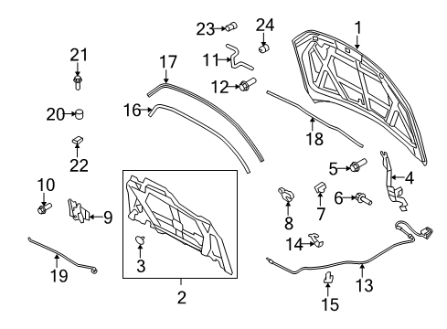 2011 Ford Fusion Hood & Components Release Cable Clip Diagram for 3M8Z-14A163-A
