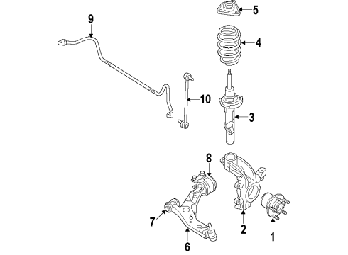 2010 Lincoln MKS Front Suspension Components, Lower Control Arm, Stabilizer Bar Coil Spring Diagram for 8A5Z-5310-A