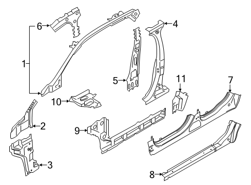 2015 Ford Edge Center Pillar & Rocker, Hinge Pillar Inner Center Pillar Diagram for FT4Z-5824382-B