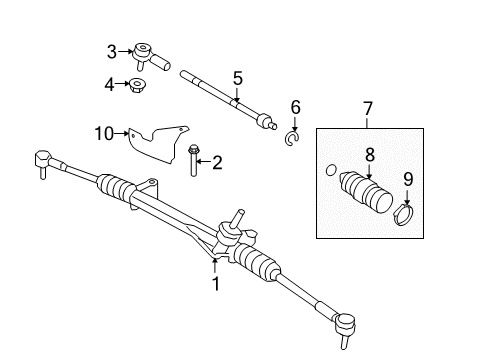 2009 Mercury Mariner Steering Gear & Linkage Inner Tie Rod Retainer Diagram for -N807853-S