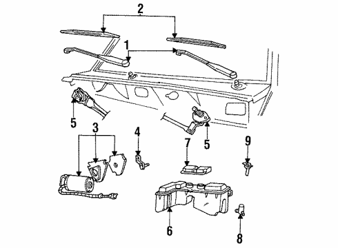 1994 Ford Ranger Wiper & Washer Components Arm & Pivot Assembly Diagram for F2TZ-17567-A