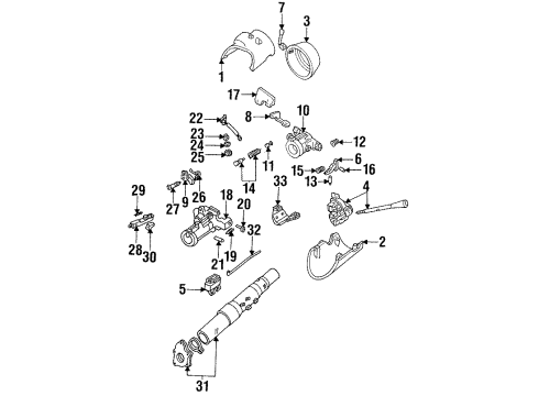 1991 Ford Explorer Steering Column Housing & Components, Shroud, Switches & Levers Cylinder & Keys Diagram for F1TZ7822050A
