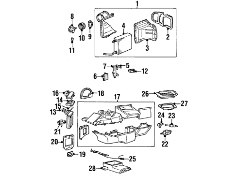 2001 Lincoln Town Car A/C Evaporator & Heater Components Control Assembly Diagram for 8W7Z-19E624-A