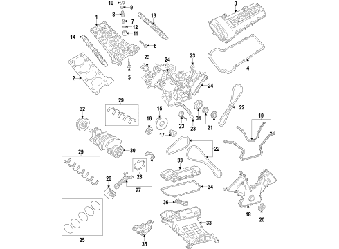 2003 Ford Thunderbird Engine Parts, Mounts, Cylinder Head & Valves, Camshaft & Timing, Variable Valve Timing, Oil Pan, Oil Pump, Crankshaft & Bearings Front Mount Diagram for 6W6Z-6038-AA