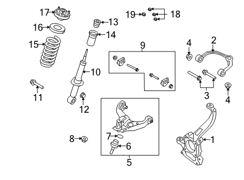 2013 Ford F-150 Front Suspension Components, Lower Control Arm, Upper Control Arm, Stabilizer Bar Top Nut Diagram for -W712134-S440