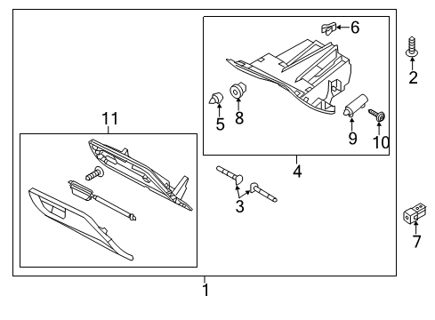 2014 Ford Focus Glove Box Glove Box Assembly Pin Diagram for CV6Z-5806056-A