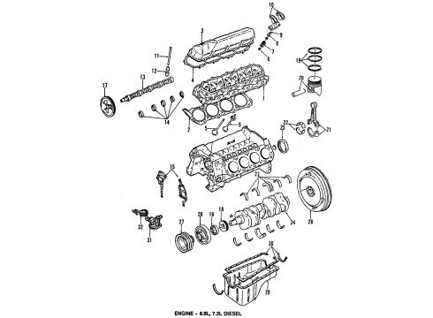 1991 Ford F-350 Engine & Trans Mounting Head Gasket Diagram for E8TZ-6051-A