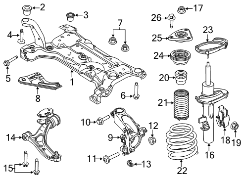 2018 Ford Focus Front Suspension Components, Lower Control Arm, Stabilizer Bar Knuckle Diagram for CV6Z-3K185-C