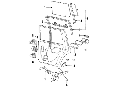 1988 Lincoln Continental Rear Door Glass & Hardware Latch Diagram for F4OZ5426412B
