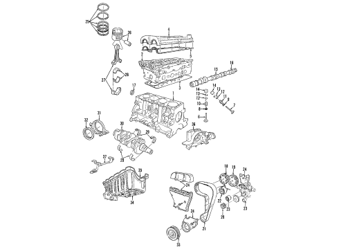 1999 Mercury Cougar Engine Parts, Mounts, Cylinder Head & Valves, Camshaft & Timing, Oil Pan, Oil Pump, Crankshaft & Bearings, Pistons, Rings & Bearings Outer Timing Cover Diagram for F8CZ-6019-CA
