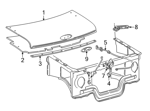 1998 Ford E-150 Econoline Hood & Components, Exterior Trim Lock Diagram for 6C2Z-16700-AA