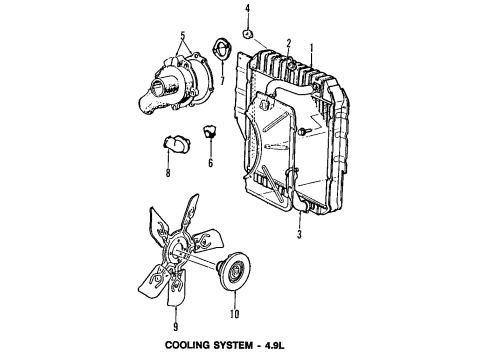 1992 Ford E-150 Econoline Cooling System, Radiator, Water Pump, Cooling Fan, Belts & Pulleys Water Pump Diagram for F2UZ8501A