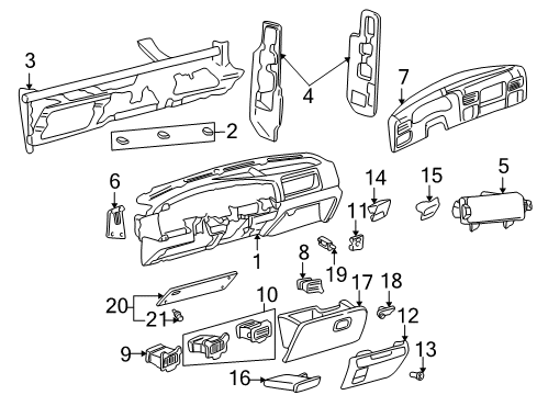 2004 Ford Excursion Instrument Panel Glove Box Assembly Diagram for 1C3Z-2506024-AAA