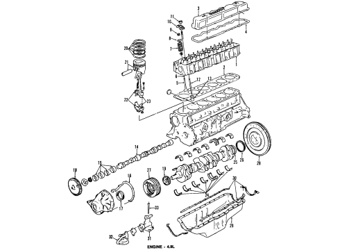 1985 Ford E-350 Econoline Engine Parts, Mounts, Cylinder Head & Valves, Camshaft & Timing, Oil Pan, Oil Pump, Crankshaft & Bearings, Pistons, Rings & Bearings Camshaft Gear Diagram for E1TZ-6256-A