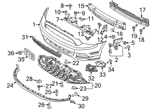 2014 Ford Mustang Front Bumper Lower Grille Diagram for DR3Z-17K945-BA