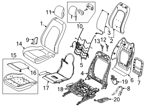 2019 Lincoln MKZ Front Seat Components Headrest Guide Diagram for DU5Z-96610A16-AU