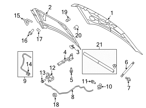 2011 Ford F-150 Hood & Components Release Cable Diagram for 9L3Z-16916-A