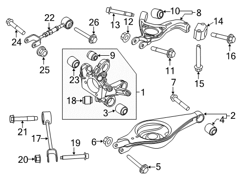 2015 Ford Explorer Rear Suspension Components, Lower Control Arm, Upper Control Arm, Stabilizer Bar Trailing Link Diagram for BB5Z-5500-A
