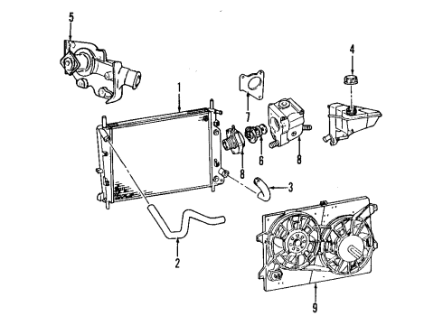 1995 Ford Contour Cooling System, Radiator, Water Pump, Cooling Fan Radiator Diagram for F5RZ-8005-B