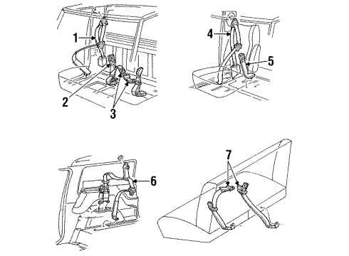 1994 Ford Bronco Front Seat Belts, Rear Seat Belts Buckle Diagram for F4TZ-9861203-C