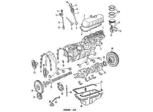 1990 Ford Aerostar Engine Parts, Mounts, Cylinder Head & Valves, Camshaft & Timing, Oil Pan, Oil Pump, Crankshaft & Bearings, Pistons, Rings & Bearings Cylinder Head Diagram for FOTZ-6049-B