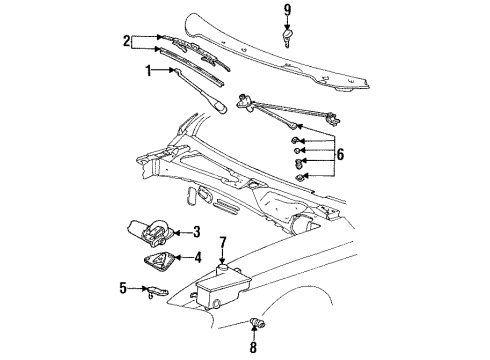 1996 Ford Mustang Wiper & Washer Components Arm & Pivot Assembly Diagram for 3R3Z-17566-AA