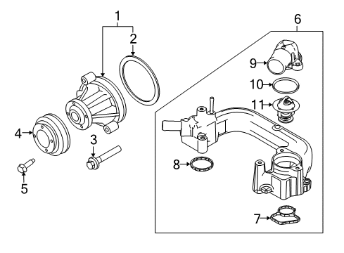 2002 Mercury Mountaineer Water Pump Outlet Assembly Diagram for F6AZ-8592-AB