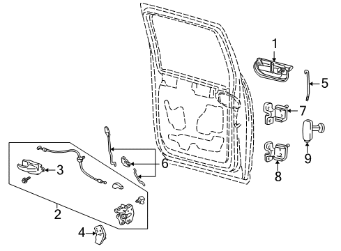 2002 Lincoln Blackwood Rear Door - Lock & Hardware Bellcrank Diagram for 2L3Z-16264B15-BAB
