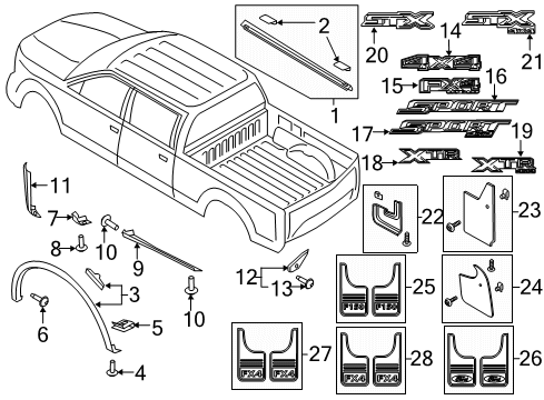 2017 Ford F-150 Exterior Trim - Pick Up Box Front Deflector Diagram for FL3Z-99292A22-BA