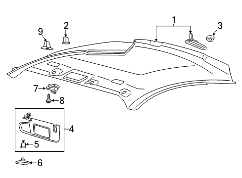 2021 Ford Mustang Interior Trim - Roof Sunvisor Cap Diagram for FR3Z-63672A40-AC