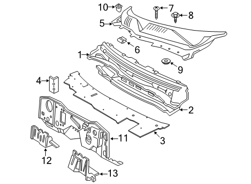 2003 Ford Crown Victoria Cowl Vent Screen Retainer Diagram for D9BZ-5402316-B