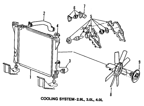 1989 Ford Ranger Cooling System, Radiator, Water Pump, Cooling Fan Water Pump Assembly Diagram for E6TZ8501A