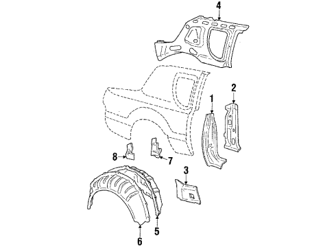 1985 Mercury Cougar Inner Components - Quarter Panel Wheelhouse Diagram for E7SZ-6327894-A
