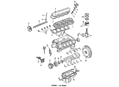 1993 Ford E-350 Econoline Engine Parts, Mounts, Cylinder Head & Valves, Camshaft & Timing, Oil Pan, Oil Pump, Crankshaft & Bearings, Pistons, Rings & Bearings Head Gasket Diagram for E8TZ-6051-C