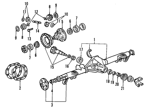 1996 Ford Mustang Rear Axle, Differential, Propeller Shaft Pinion Gear Shaft Diagram for E4SZ-4211-A