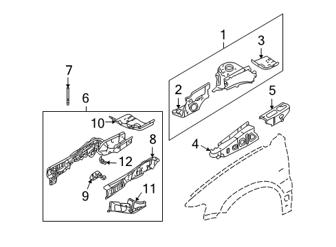 2006 Ford Escape Structural Components & Rails Apron Assembly Diagram for 4L8Z-16054-AA