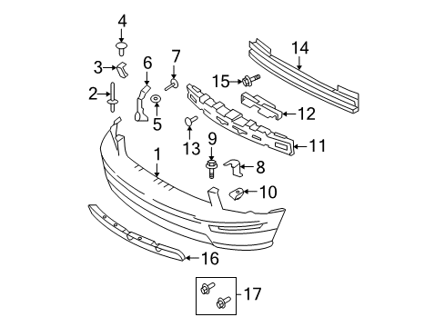 2006 Ford Mustang Front Bumper Bumper Cover Diagram for 5R3Z-17D957-BAA