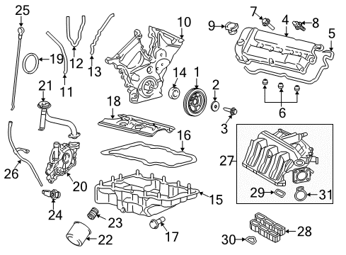 2008 Ford Escape Engine Parts, Mounts, Cylinder Head & Valves, Camshaft & Timing, Oil Pan, Oil Pump, Crankshaft & Bearings, Pistons, Rings & Bearings Valve Cover Cap Diagram for EP5Z-6766-A
