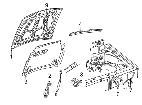 1996 Ford Explorer Hood & Components Lock Diagram for F5TZ-16700-A