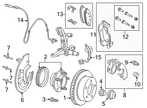 2005 Mercury Grand Marquis Brake Components Caliper Mount Retainer Kit Diagram for 6W1Z-2L527-AA