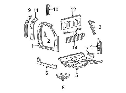 1997 Ford F-250 Back Panel, Floor, Hinge Pillar, Uniside Rear Extension Diagram for F65Z-15278A28-A