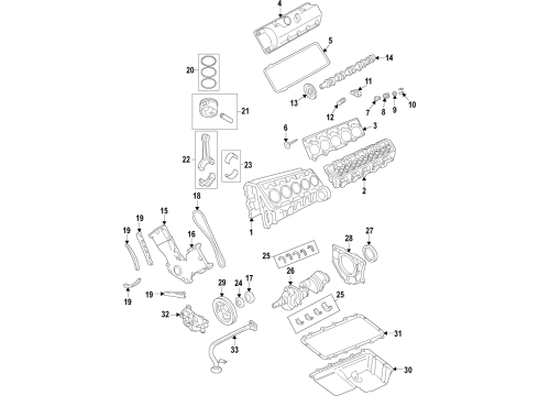 2018 Ford E-350 Super Duty Engine Parts, Mounts, Cylinder Head & Valves, Camshaft & Timing, Variable Valve Timing, Oil Pan, Oil Pump, Adapter Housing, Balance Shafts, Crankshaft & Bearings, Pistons, Rings & Bearings Front Mount Diagram for 5U9Z-6038-AA