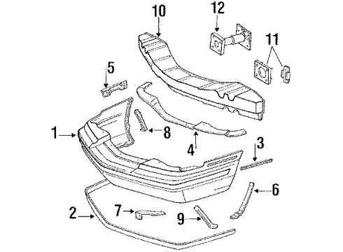 1989 Lincoln Continental Front Bumper Cover Assembly Diagram for E8OY17D957A