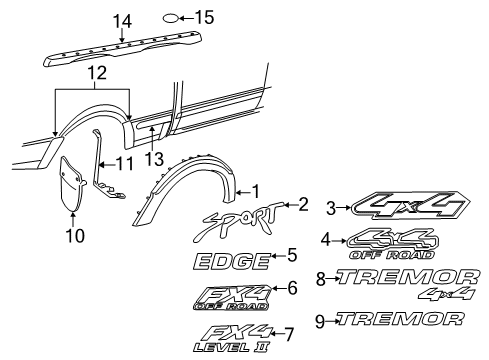 2003 Ford Ranger Exterior Trim - Pick Up Box Mud Guard Diagram for F87Z-16A550-CAA