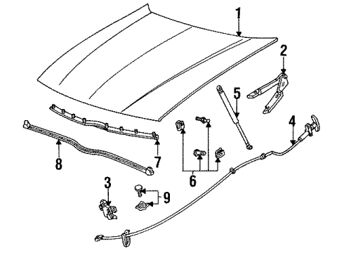 1994 Ford Taurus Hood & Components Release Cable Diagram for F2DZ-16916-A