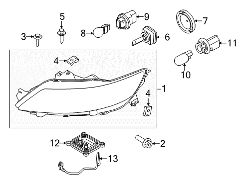2014 Ford Taurus Bulbs Headlamp Bulb Diagram for BT4Z-13N021-A