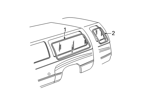 1997 Ford E-150 Econoline Side Panel - Glass & Hardware Glass Diagram for F2UZ-1529727-B