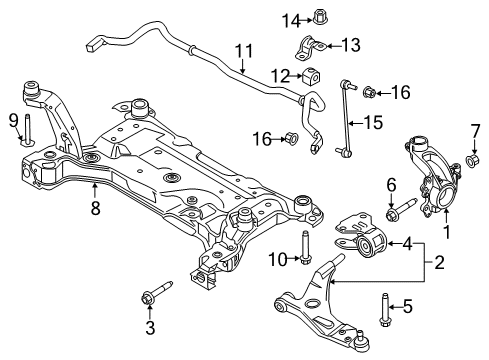 2017 Lincoln MKC Front Suspension Components, Lower Control Arm, Ride Control, Stabilizer Bar Crossmember Diagram for EJ7Z-5019-A