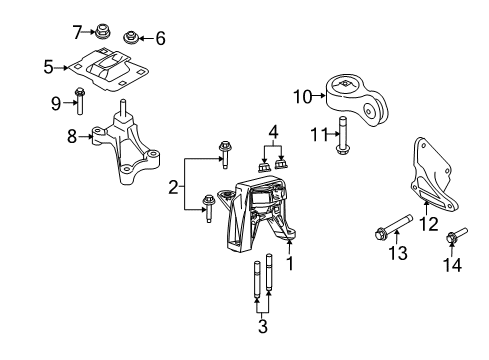 2009 Ford Focus Engine & Trans Mounting Upper Transmission Mount Diagram for 8S4Z-7M121-A
